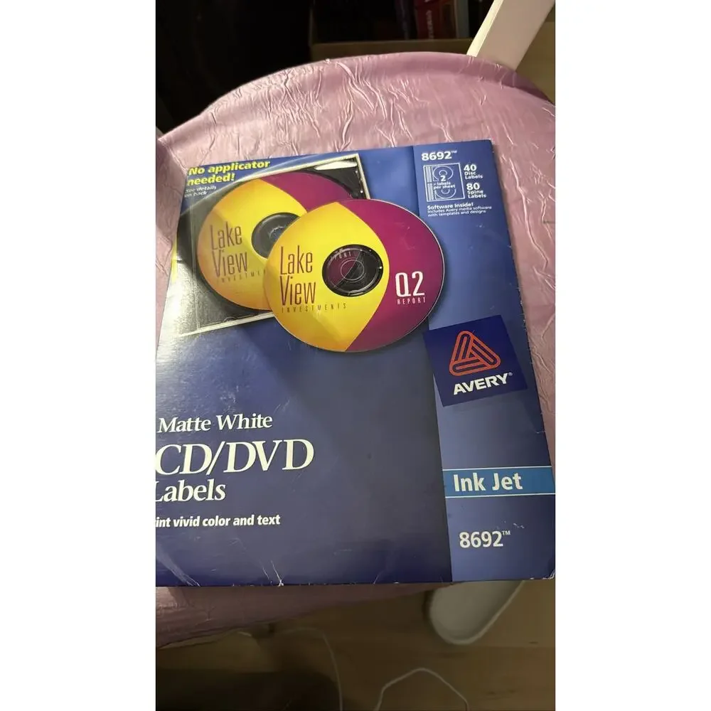 Avery 8692 Inkjet CD DVD Labels Matte White 40 Disc 80 Spine Labels